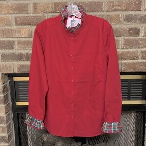Vibrant‎ Red Casual Button Down Shirt with Mandarin Collar